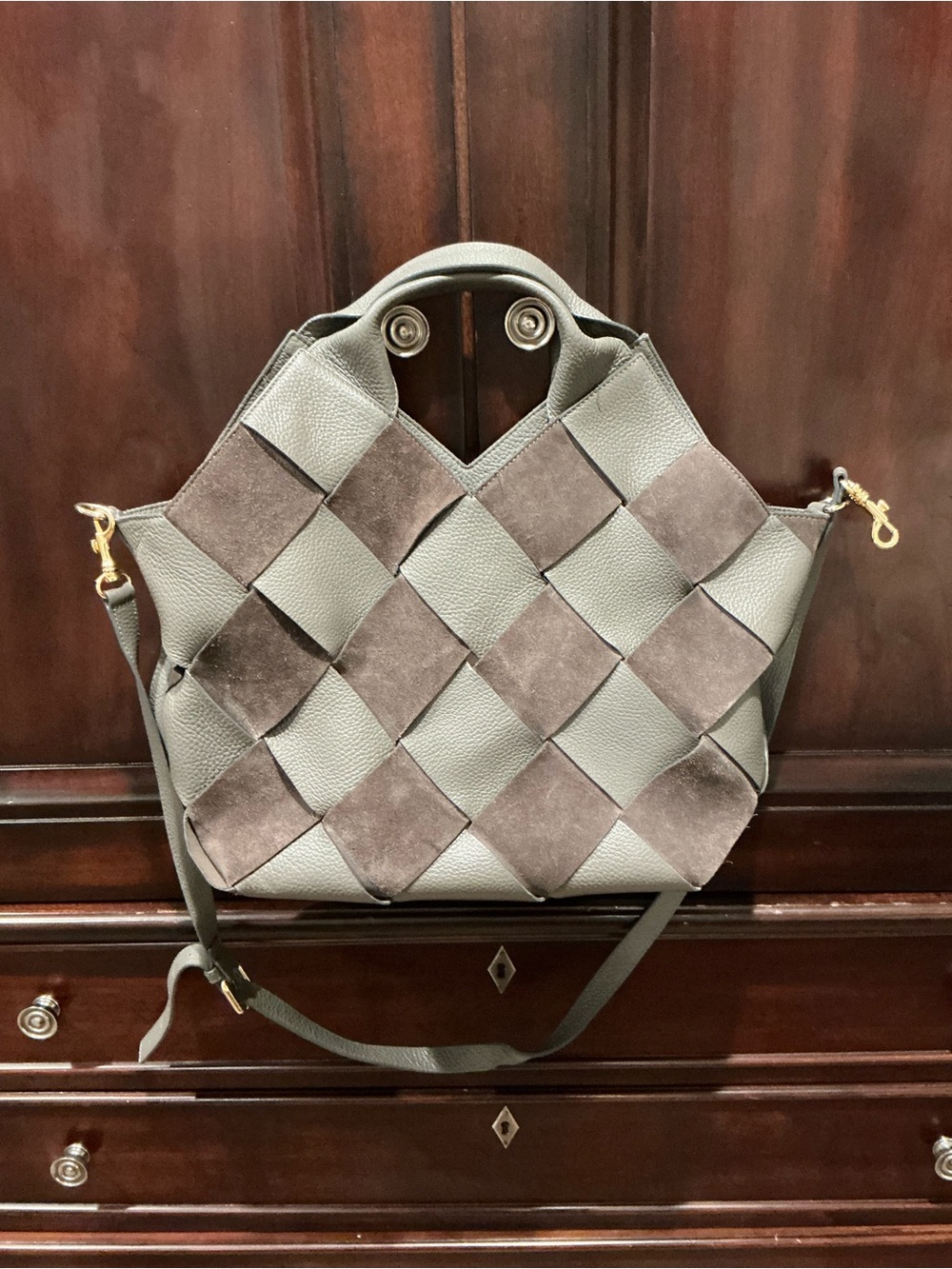 Iatucci Woven Leather and Suede Shoulder Bag - Gray and Brown